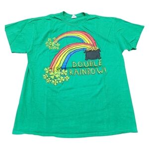 Gildan Mens Heavy Cotton Green Double Rainbow Print Shirt XL 100% Cotton